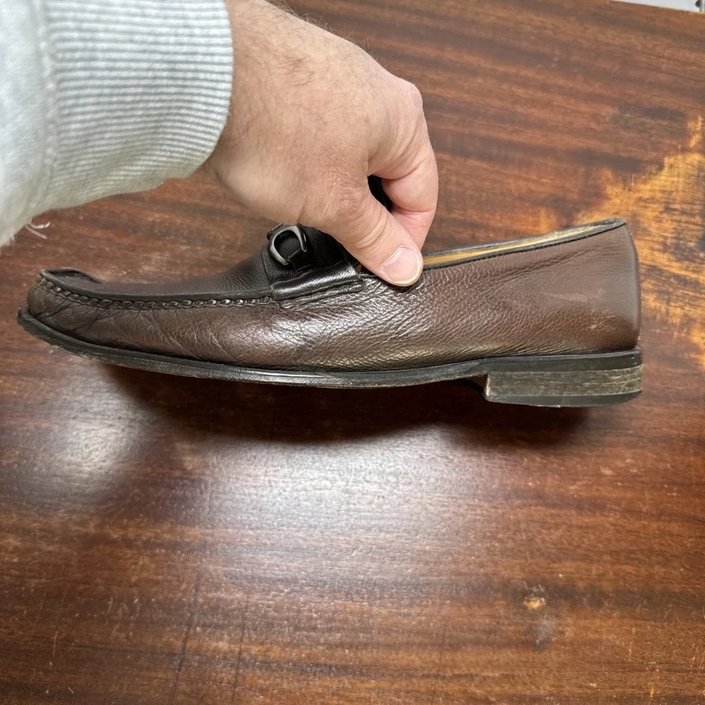 Johnston & Murphy Brown Pebbled Leather Horsebit Loafers Hand Crafted Italy 10M